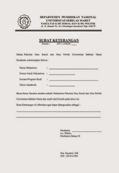 Contoh Surat Keterangan Aktif Kuliah Universitas Tadulako